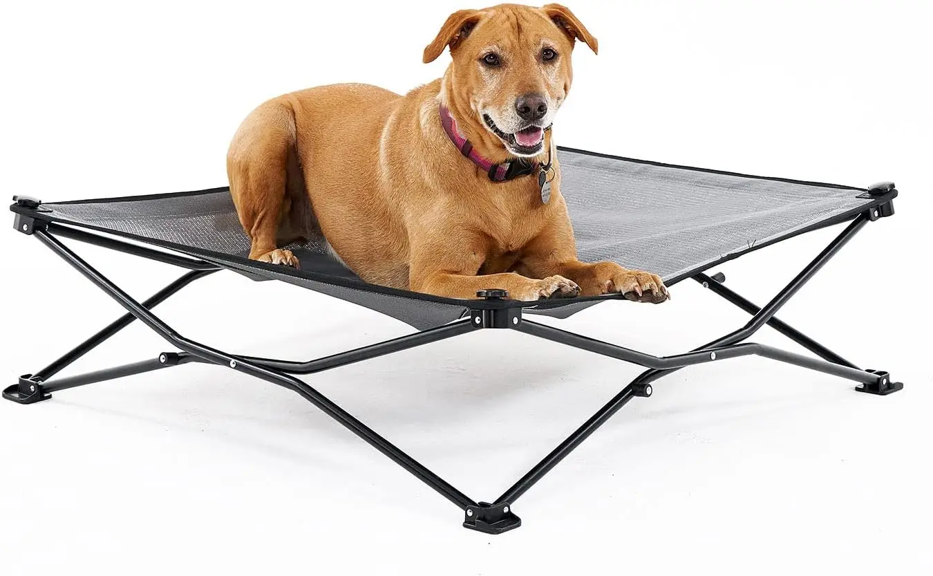 

Foldable Elevated Dog Bed with Breathable Fabric, Portable Travel Bed, Carry Bag Included, Steel Gray Large