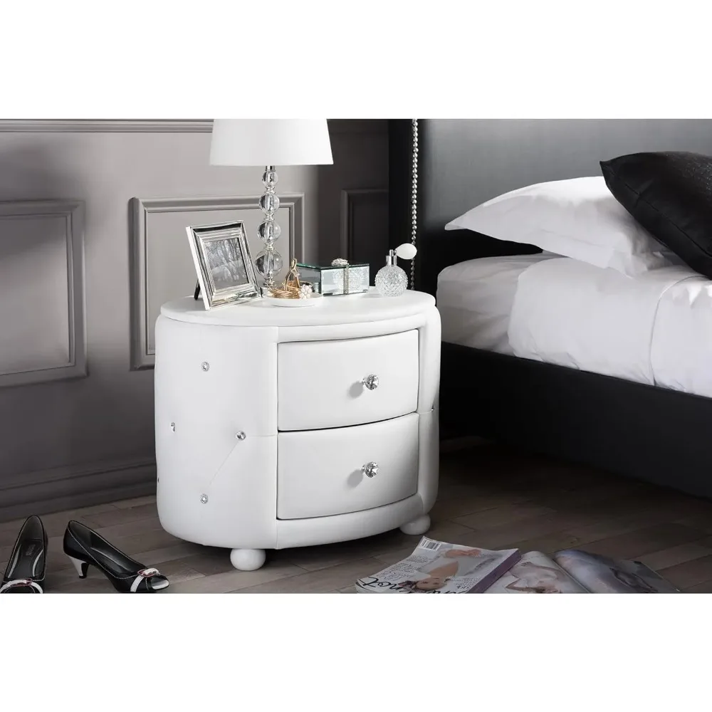 Davina Faux Leather Upholstered Nightstand, Medium, White