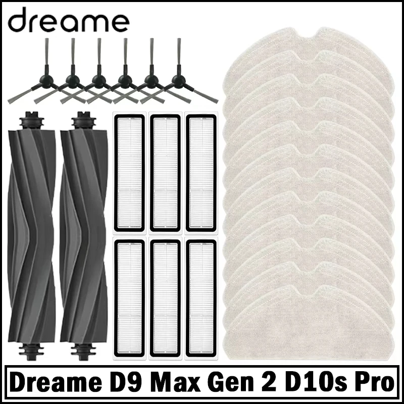 Parti e accessori per Dreame D9 Max Gen 2 / D10s Pro / D10s / F10: spazzola principale, spazzola laterale, filtro HEPA, panno per la pulizia, ricambi.