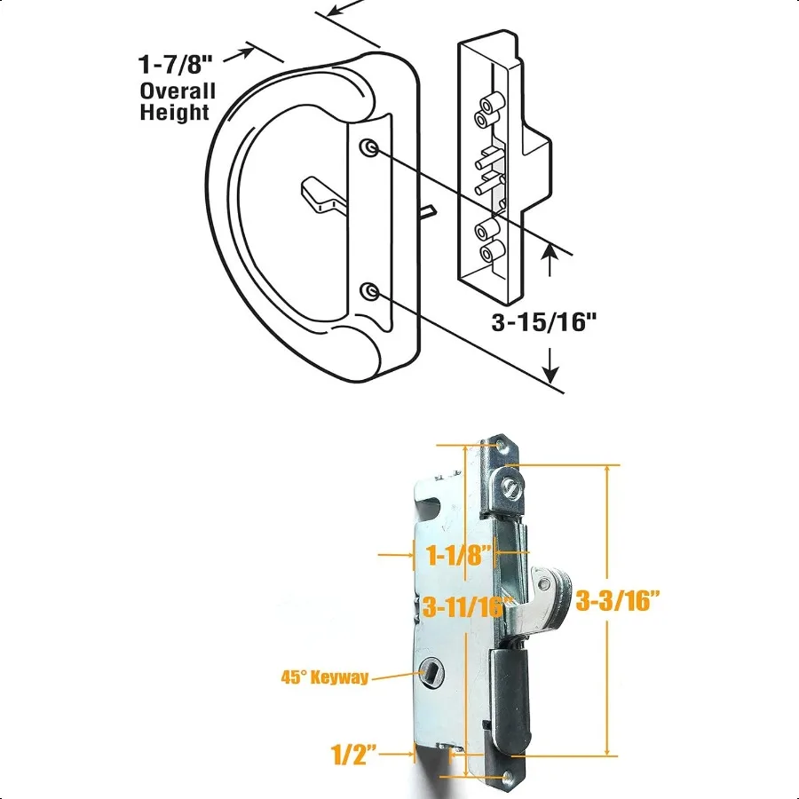مجموعة مقبض باب الفناء المنزلق مع اسطوانة المفاتيح وقفل نقر مجموعة قفل المقبض البديلة الكاملة تناسب الباب السميك من 11 2 بوصة ر