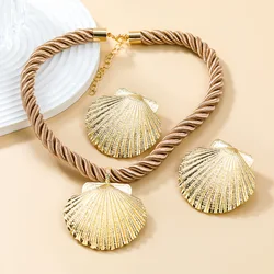 New Summer Rope Chain Shell Pendant Necklaces Earrings Jewelry Sets for Women Boho Beach Party Jewelry Set Birthday Gift