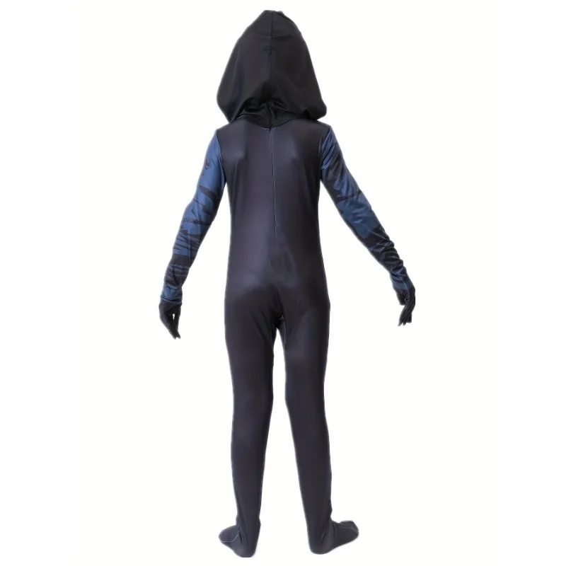 3-12y Jungen beängstigend Sensenmann Skelett Kleidung mit Voll maske und Kapuze, Horror Party Overall Outfit für Halloween