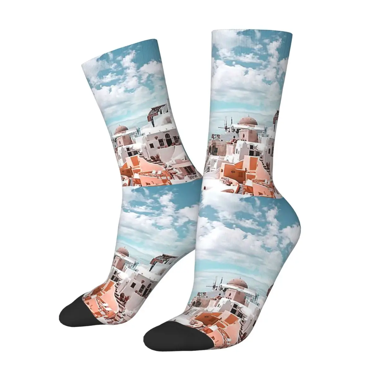 Santorini Oia Greece Socks Harajuku Sweat Absorbing Stockings All Season Long Socks Accessories for Man's Woman's Christmas Gift