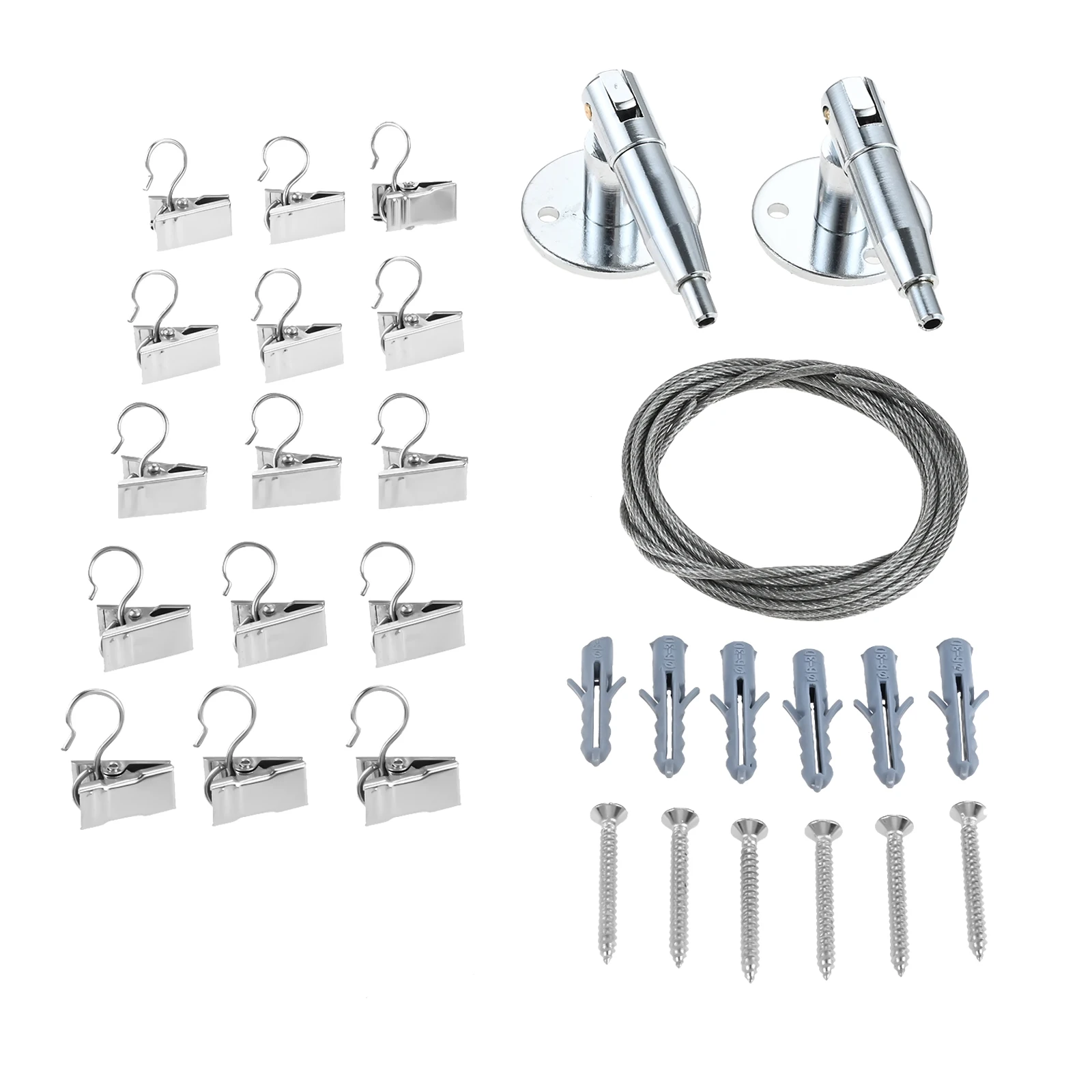 2Pcs 6.5ft Alloy Steel Wire W/ 30 Clips and 12 Screws for Curtain Wire Hanging System and Kids Art Display Project Organizer