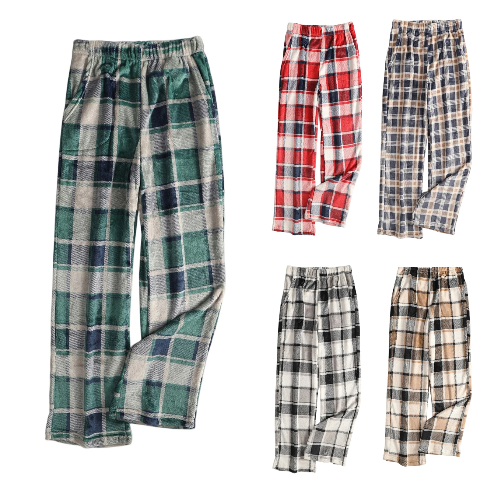 

Women Plush Pajama Pants Plaid Printed Loose Fit Casual Loungewear Lounge Pants Warm Comfortable Fleece Sleepwear Trousers