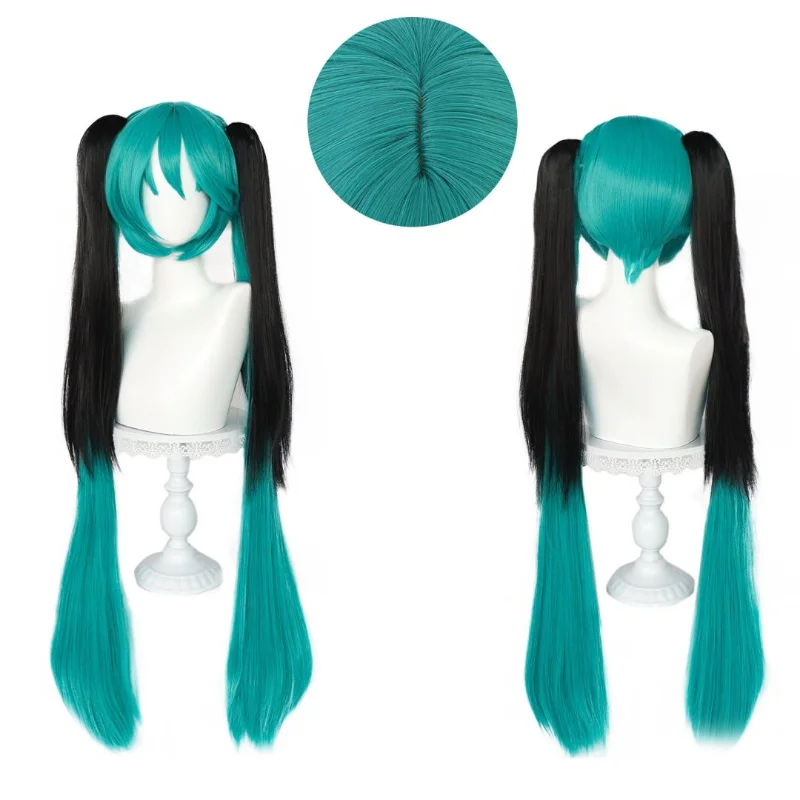 

Hatsune Miku Cosplay Wig Long Heat Resistant Synthetic Hair Clip Ponytails Halloween Party Wigs + Wig Cap Mi ku Roleplay Props
