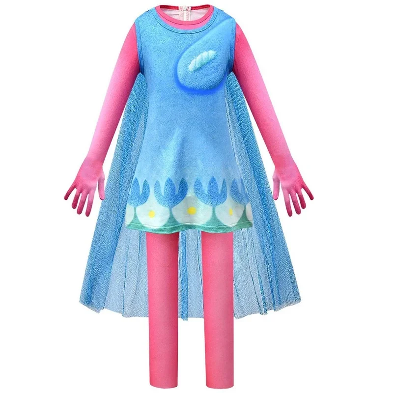 Trolls 2 kids costume for girls princess dress Kids Cosplay trolls poppy party dresses Vestido superfsia Infantil girl clothing