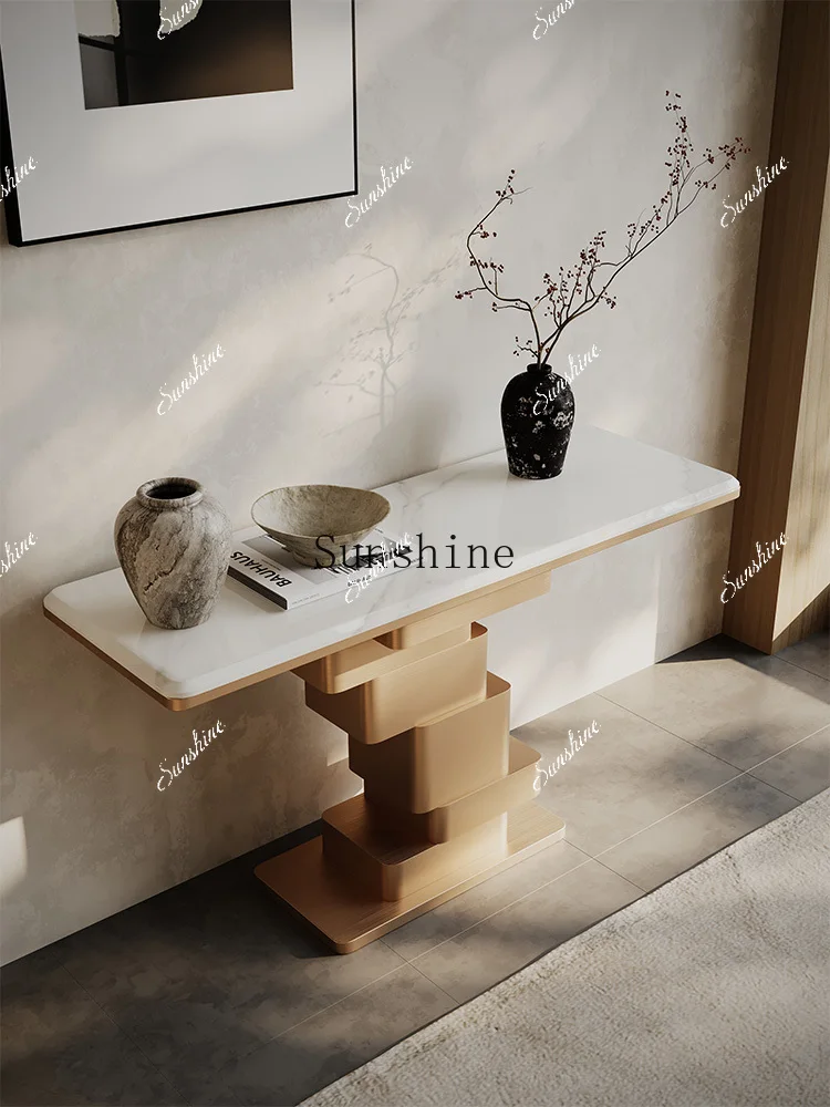 Light luxury natural marble porch cabinet household living room modern simple front door high grade stainless steel  FT