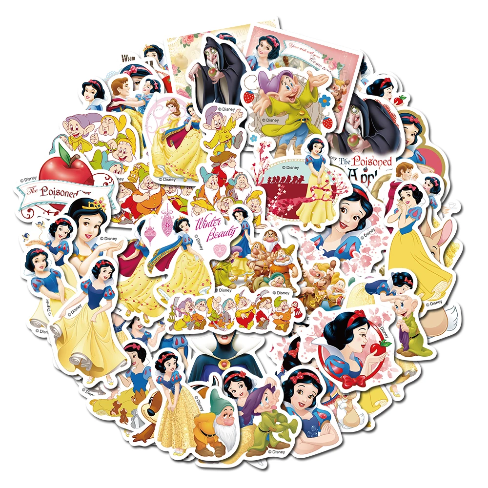 50pcs Kawaii Snow White Stickers Cute Disney Cartoon Waterproof Decals DIY Skateboard Helmet Guitar Reward Classic Anime Sticker