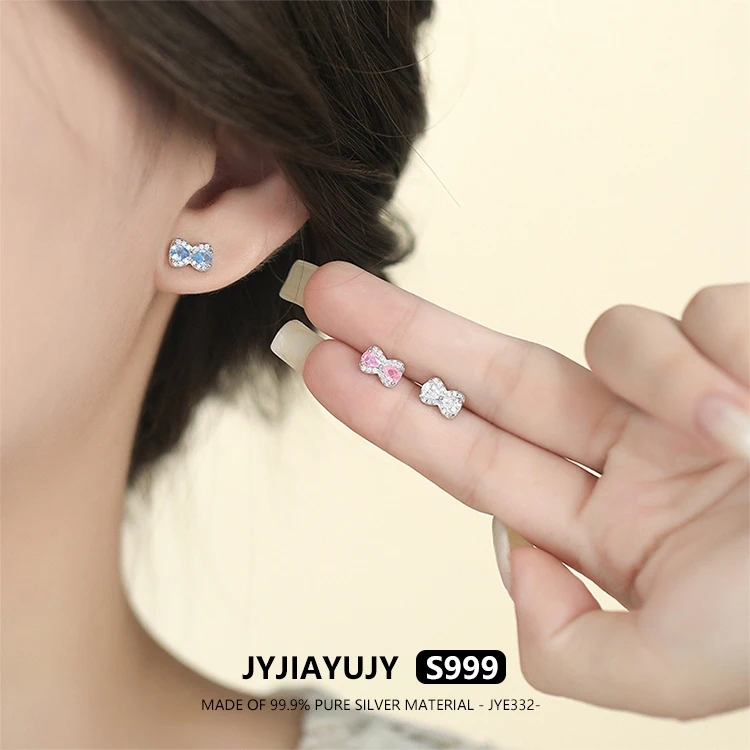 

JYJIAYUJY 100% цельное оригинальное чистое серебро S999 серьги-гвоздики с бантом трехцветный циркон стиль модные женские украшения на каждый день JYE332