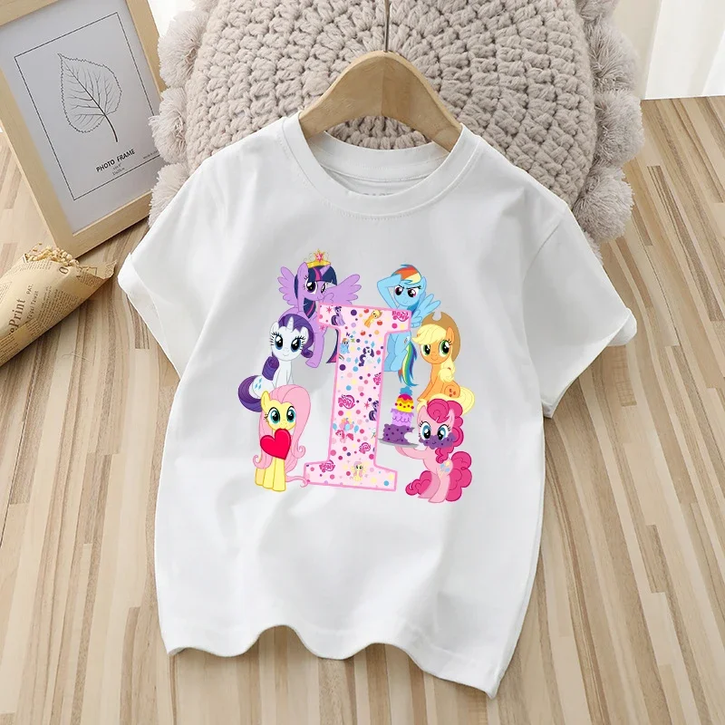 My Little Ponys Girls Anime Cotton T-shirt Children Cartoon Printed Tops Summer Fashion Cute Clothing Kids Short Sleeve Clothes