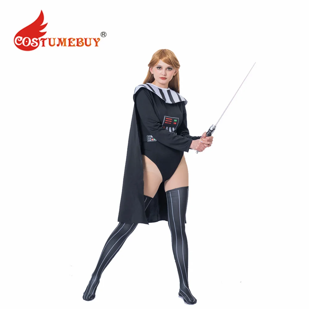 

CostumeBuy Women's Darth Cosplay Vader Costume Black Jumpsuit Female Bodysuit Halloween Sexy Jumpsuit with Cloak Cape