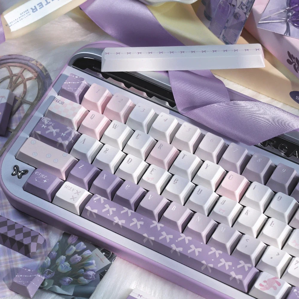 Wire Lifting Plush Keycap Cherry Pbt Five Sided Sublimation Keycap 7U/Split Space Iso Layout 150Keys Gradient Purple Keycap