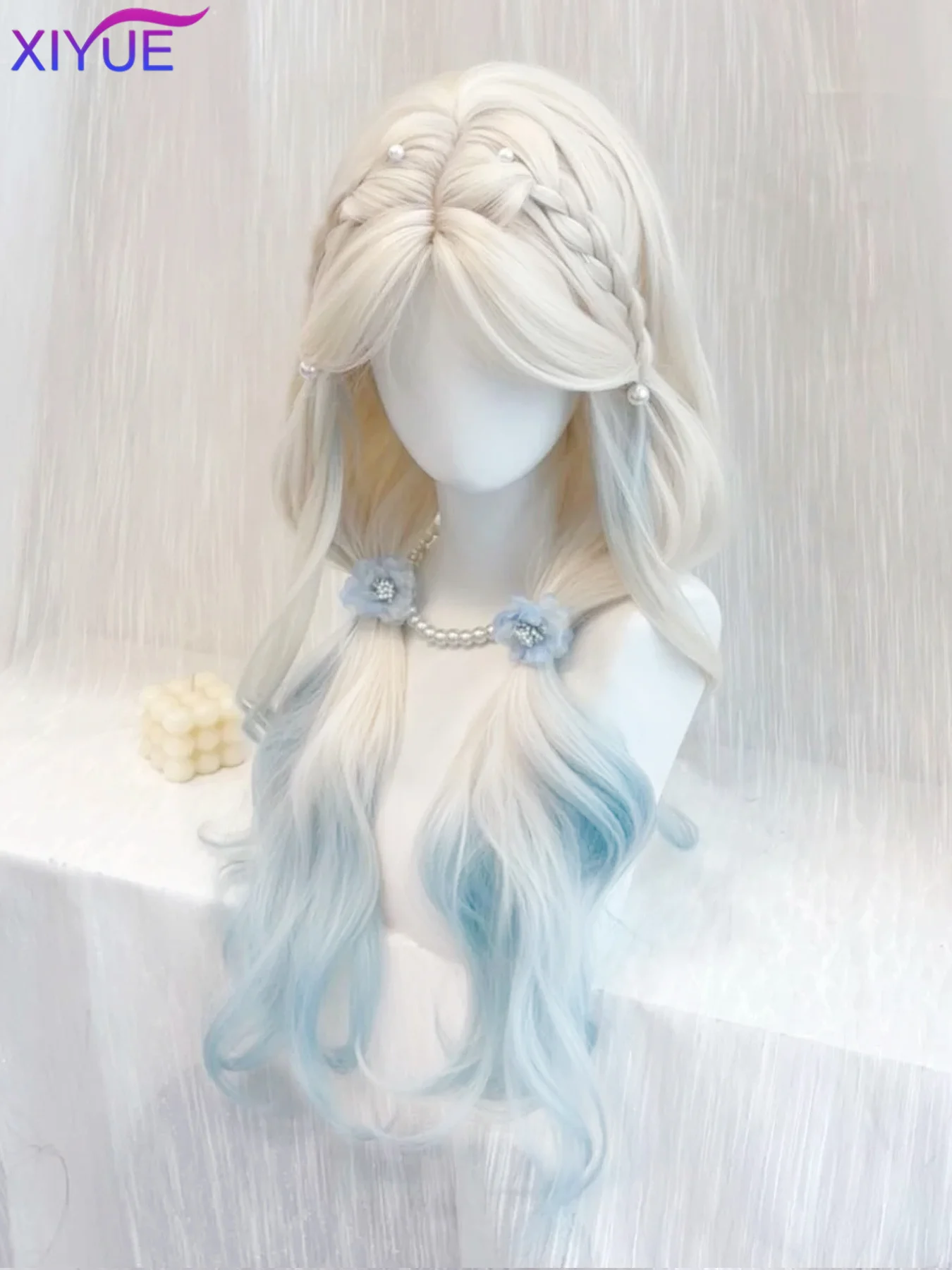 XIYUE Blue Color Synthetic Wigs Middle Part Long Natural Wavy Hair Wig For Women Cosplay Drag Queen Party Heat Resistant