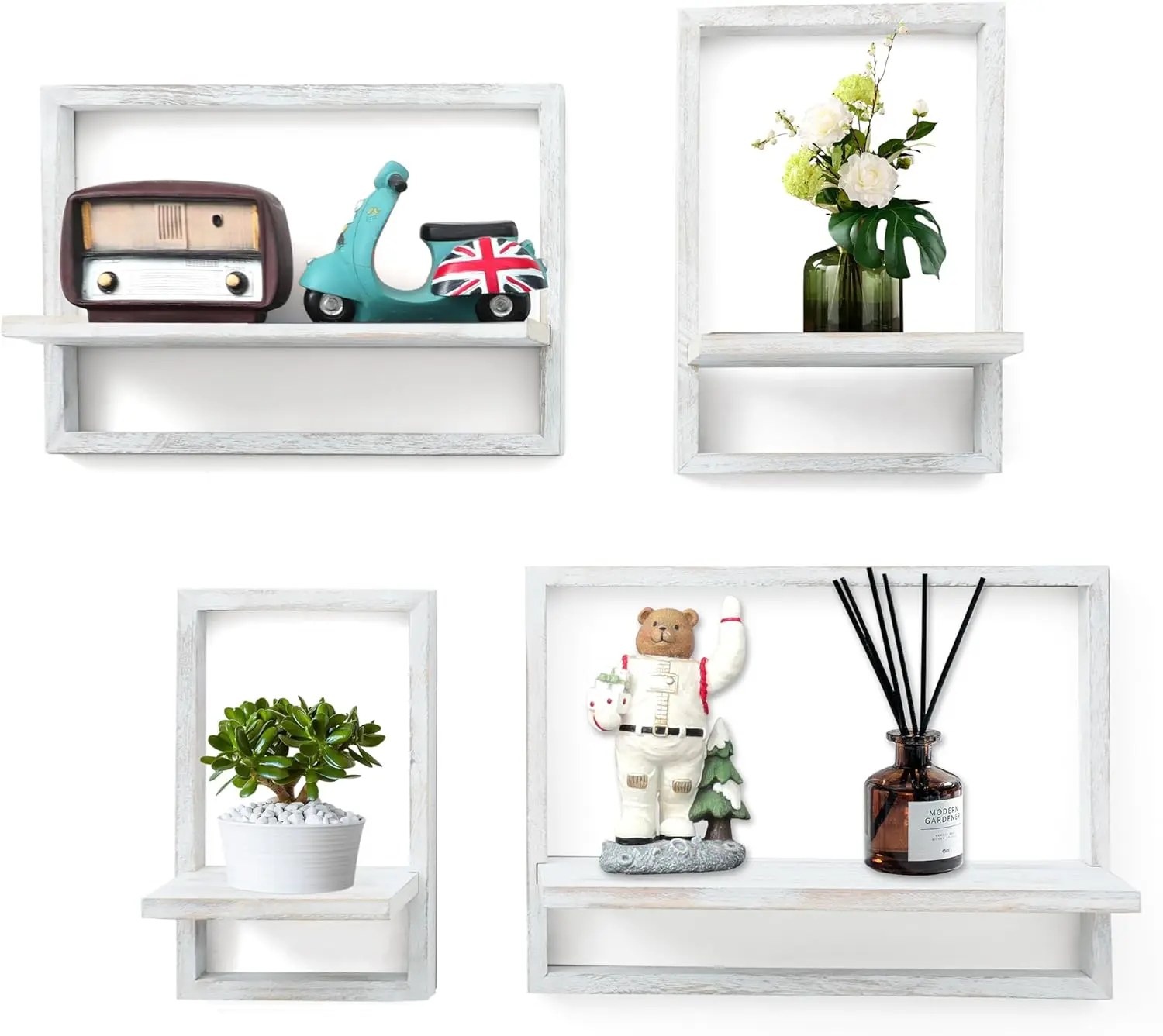 

Square Floating Shelves,Framed Wall Shelf Decorative Set of 4,Modern Plants Hanging Display Art Decor Storage for Livin