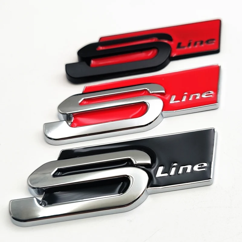 3D Big Metal Black Sline Logo S Line Emblem Car Badge For Audi A1 A3 A4 A5 A6 Q2 Q5 Q7 Q3 S3 S4 S6 TT S Line Sticker Accrssorie