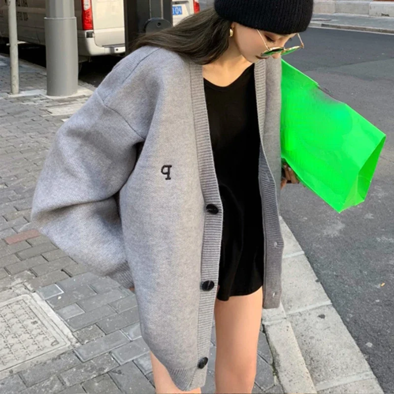 2022 New Arrival Cardigan for Women Lazy Style Loose All-match High Street Fashion Letter Cozy Ulzzang Harajuku Knitwear Chic BF