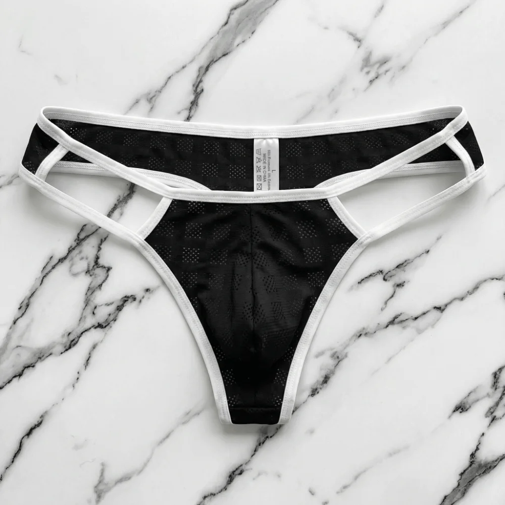 Breathable Hollow Men's Thongs Low Waist Ultra-thin Men's Underwear Briefs Mesh Underpants Men
