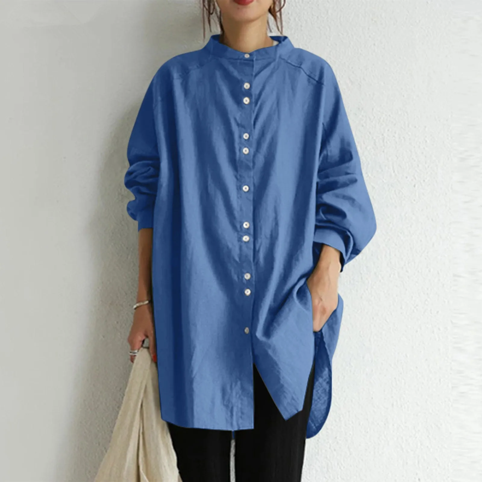 

Long Shirt Women'S Shirt Long Sleeved Linen Shirt Cotton Linen Casual Large Size Solid Color Loose Adult Loose Streetwear