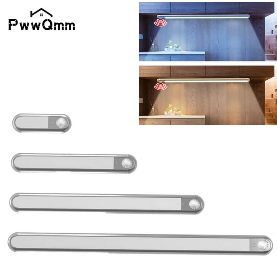 LED 3 Colors Induction Under Cabinet Light Dimmable Motion Sensor Closet Night Light USB Magnetic Strip Kitchen Wardrobe Lamp