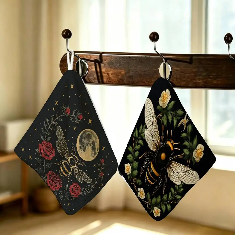 Mystical Vintage Bee Pattern Anime Polyester Hanging Kitchen Hand Towel Durable Wear Resistant  Versatile Use Throughout Home