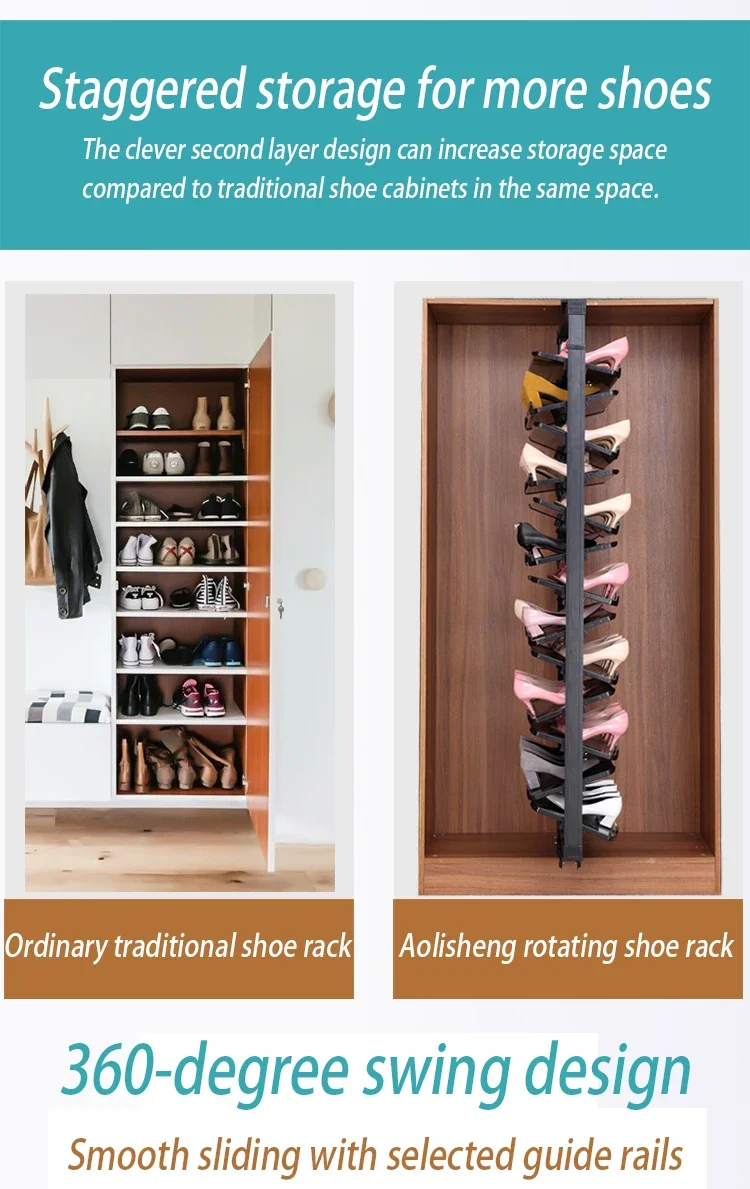 360 Degree Cloakroom Cabinet Swivel Rotating Telescopic Shoe Shelf Rack