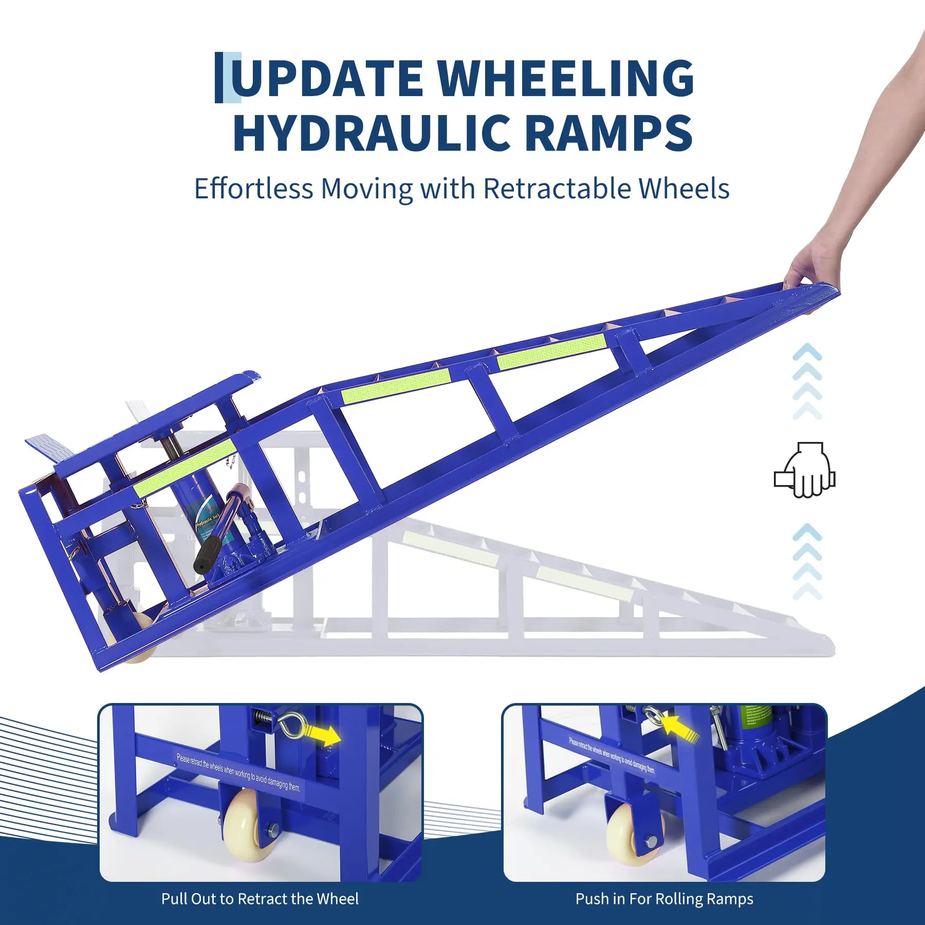 5-Ton Hydraulic Car Ramps with Wheels - Adjustable 9-15