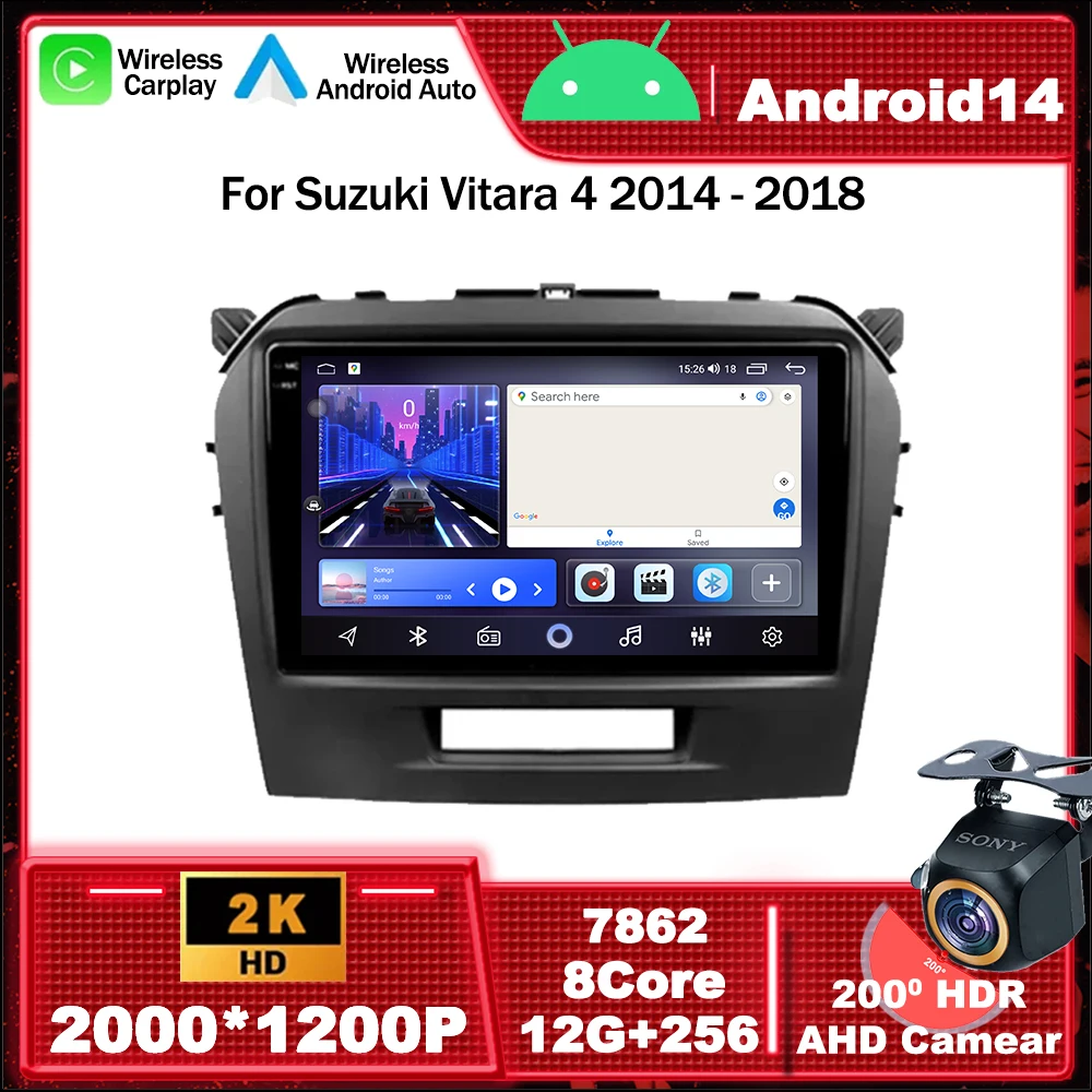

Android 14 Car Radio Multimedia Video Player Navigation GPS For Suzuki Vitara 4 2014 - 2018 DSP BT Head Unit Carplay QLED Screen