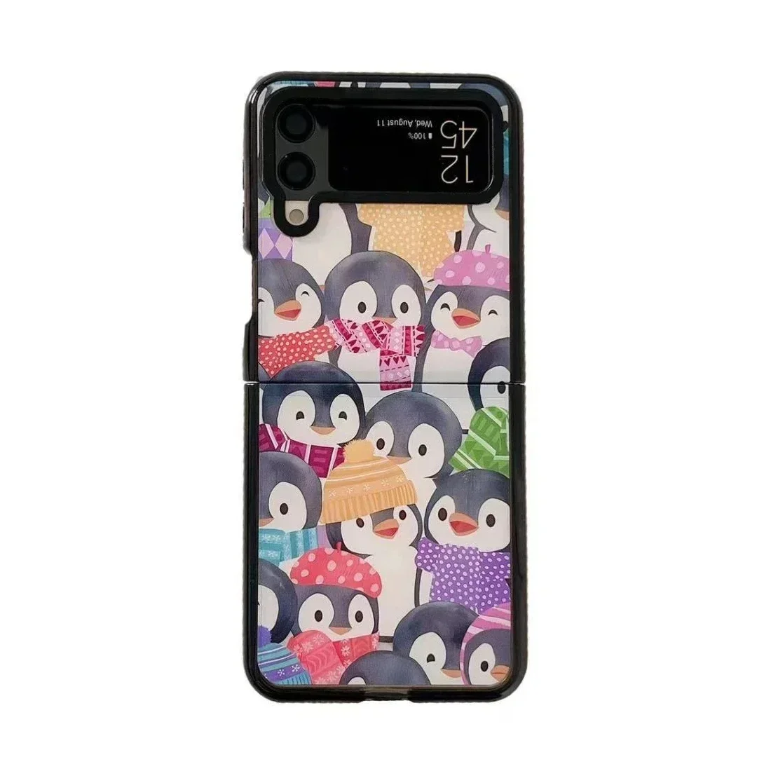 Black Border Acrylic Penguin Phone Case for Samsung Galaxy Z Flip 5 4 3 Back Cover for ZFlip3 ZFlip4 ZFlip5 Hard Case Shell