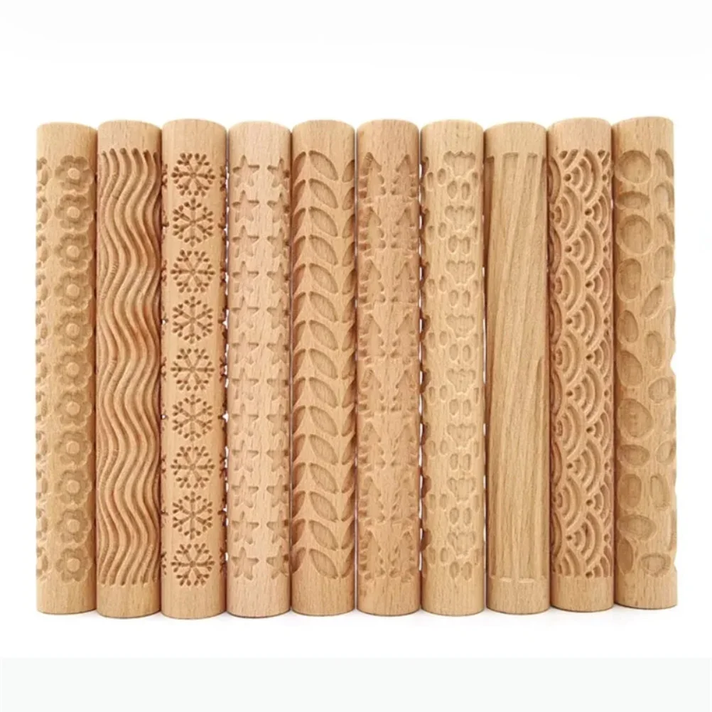 

Wooden Texture Rolling Pin Ceramic Pottery Art Embossed Rod Flower Pattern Mud Roll Roll Reliefs DIY Clay Craft Tool