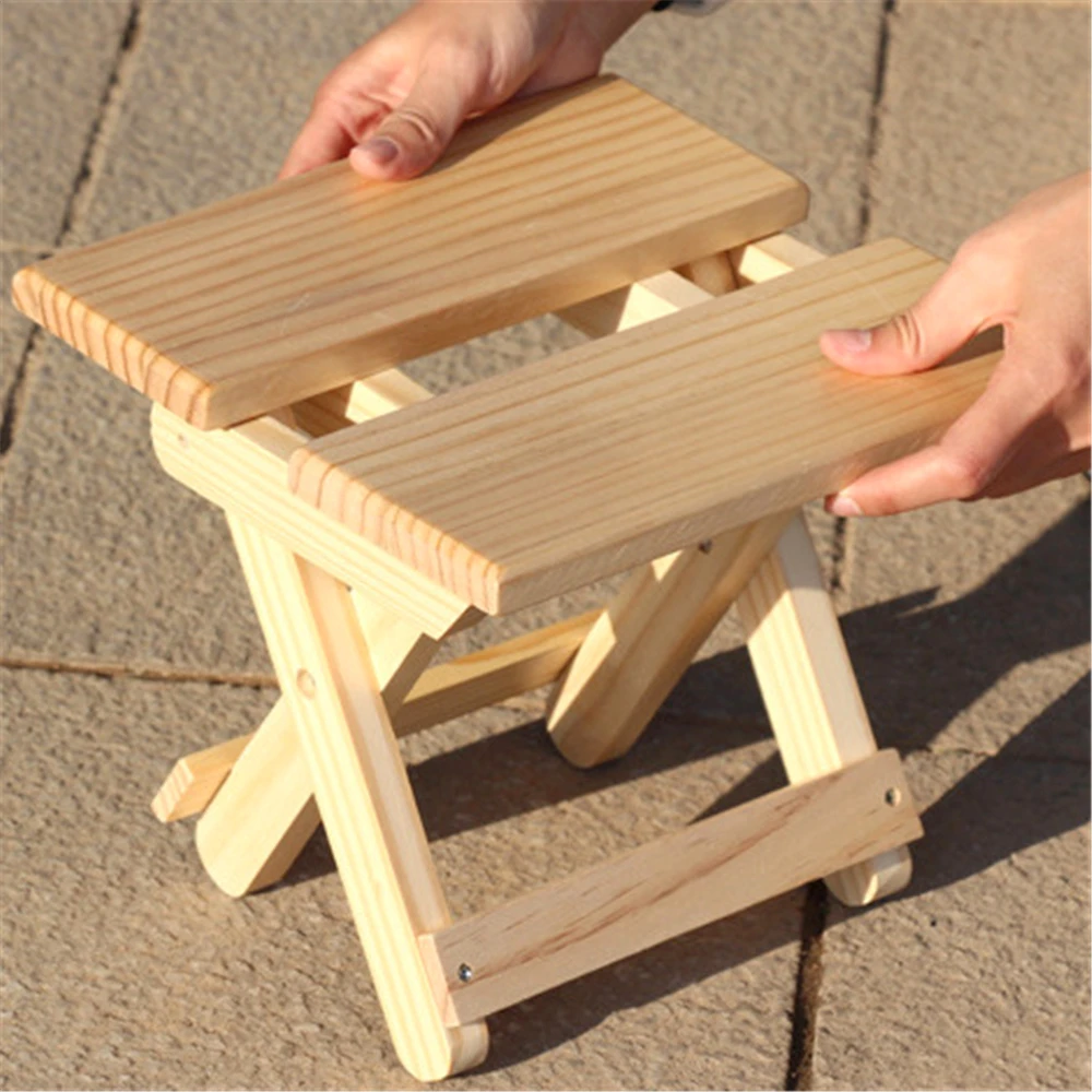 

Wooden Step Stool Folding Chairs Portable Solid Wood Stool Chair Kids Adult Garden Bathroom Foldable Stool for Fishing Camping