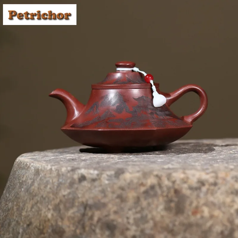 

250ml Yixing Purple Clay Teapots Handmade Octagon Cloud Oven Pot Raw Ore Dragon's Blood Sand Kettle With Infuser Zisha Tea Set