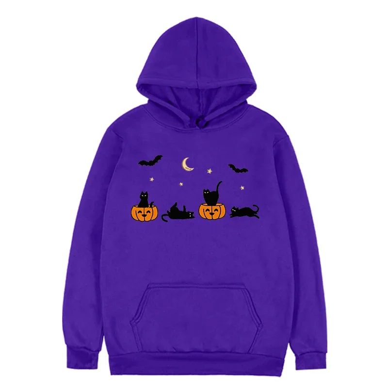 Funny Halloween Sweatshirt Pumpkin Hoodie Spooky Season Halloween Black Cat Sweatshirts Fall Clothes for Women M