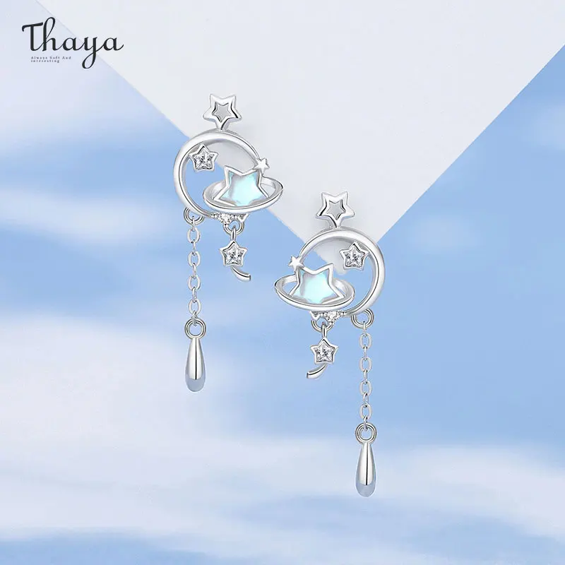 

Thaya 100% S925 Silver Stars Crystal Women Earrings Luxury Tassel Earring Dangle for Women Birthday Party Gift Jewelry for Girls