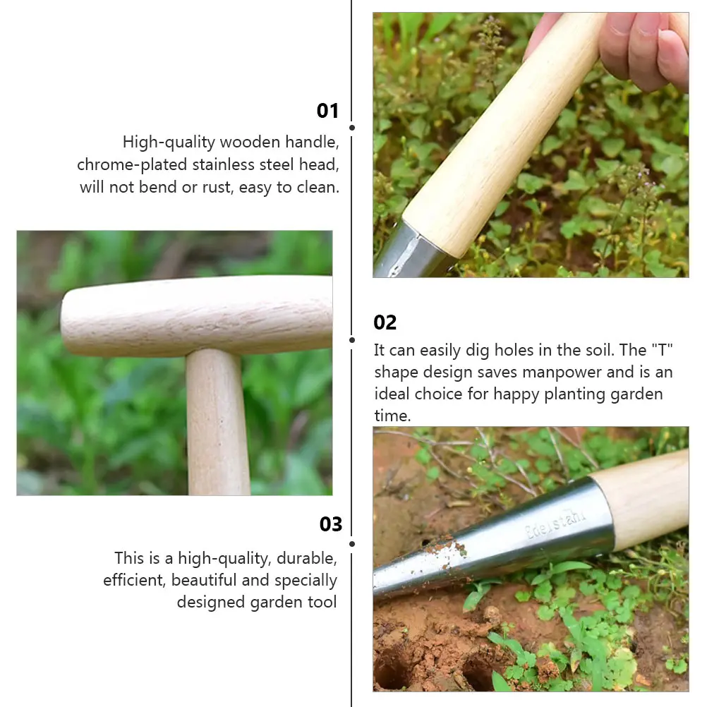 

2pcs Wooden Hand Dibber Garden Planting Tool Soil Digger Hole Puncher Gardening Tools For Sowing Transplanting Premium Wood