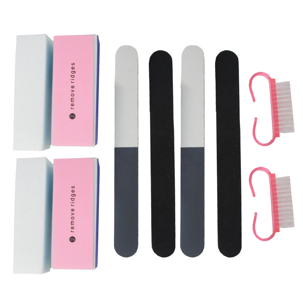 10個入りネイルアートツールセット、サンディングブロック4個、ポリッシュストリップ4個、ブラシ2個、マニキュアネイルファイルバッファーエメリーボードポリッシャーキット