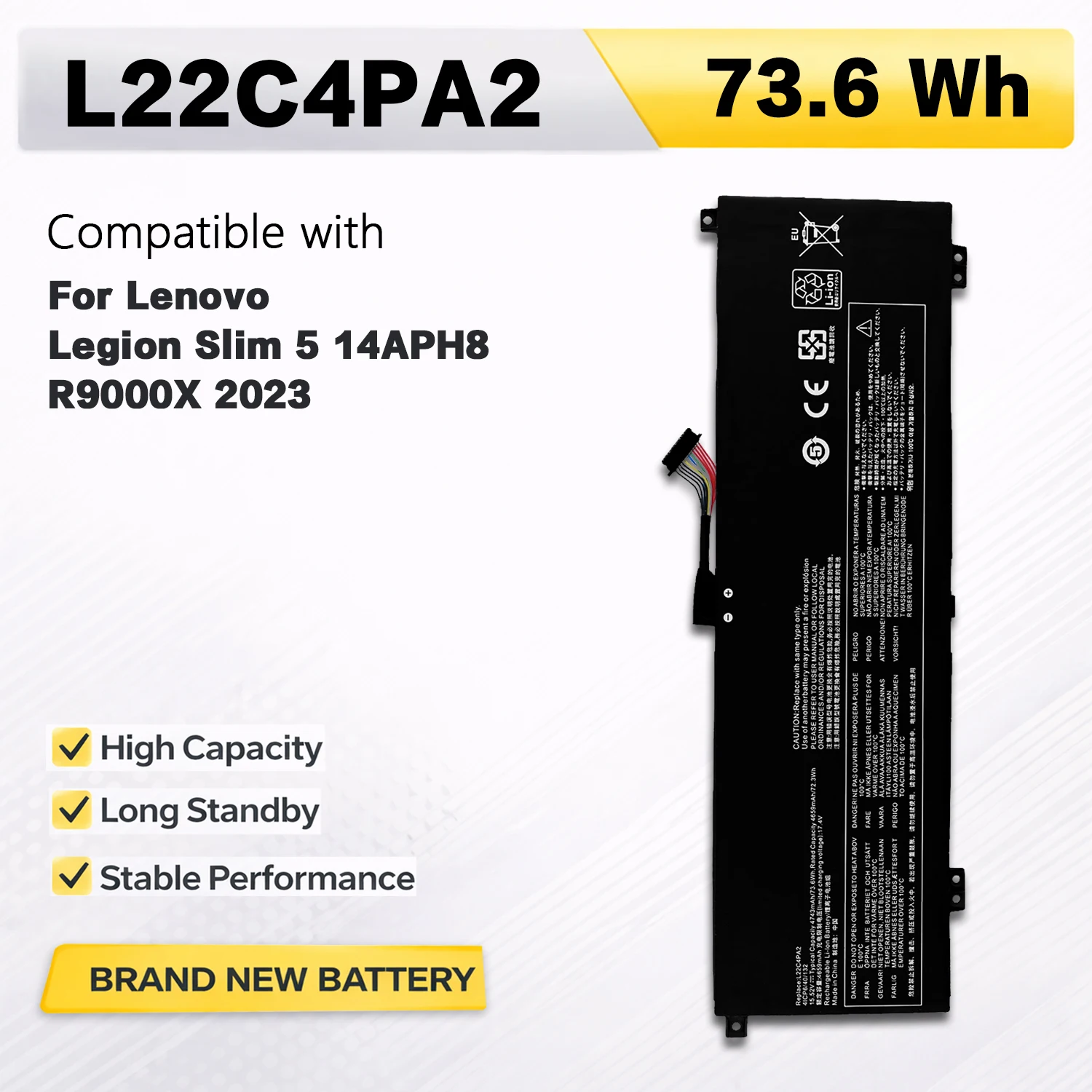 PowerHub L22C4PA2 Battery 73.6Wh 15.52V For Lenovo Legion Slim 5 14APH8 R9000X 2023 L22B4PA2 L22D4PA2 L22L4PA2 L22M4PA2 4743mAh