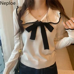 Neploe Knit Sweater Korean Clothes Peter Pan Collar Bandage Sweaters For Women Ruffles Long Sleeve Pullover Y2K Jumper Female