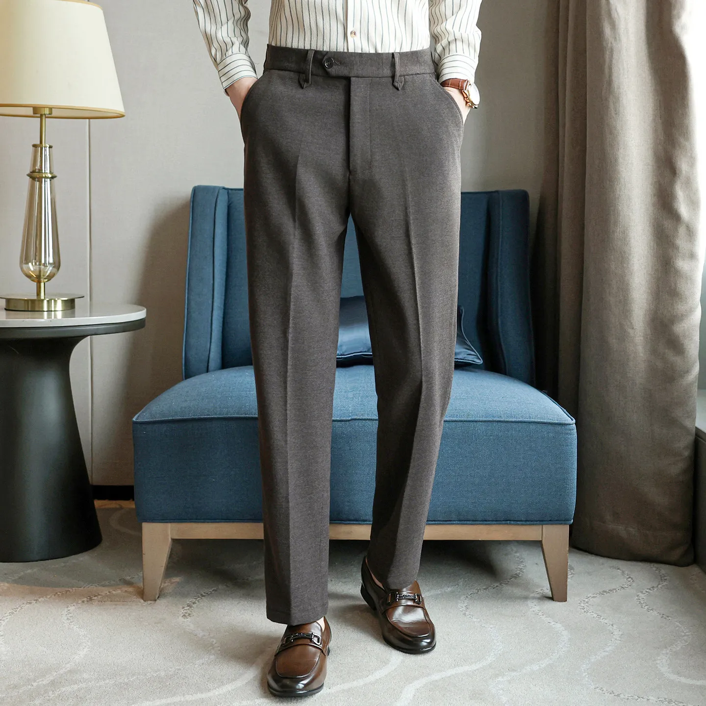 Autumn Winter Woolen Cloth Thickened Warm Trousers High Quality Men Business Slim Fit Suit Pant Formal Office Social Dress Pants