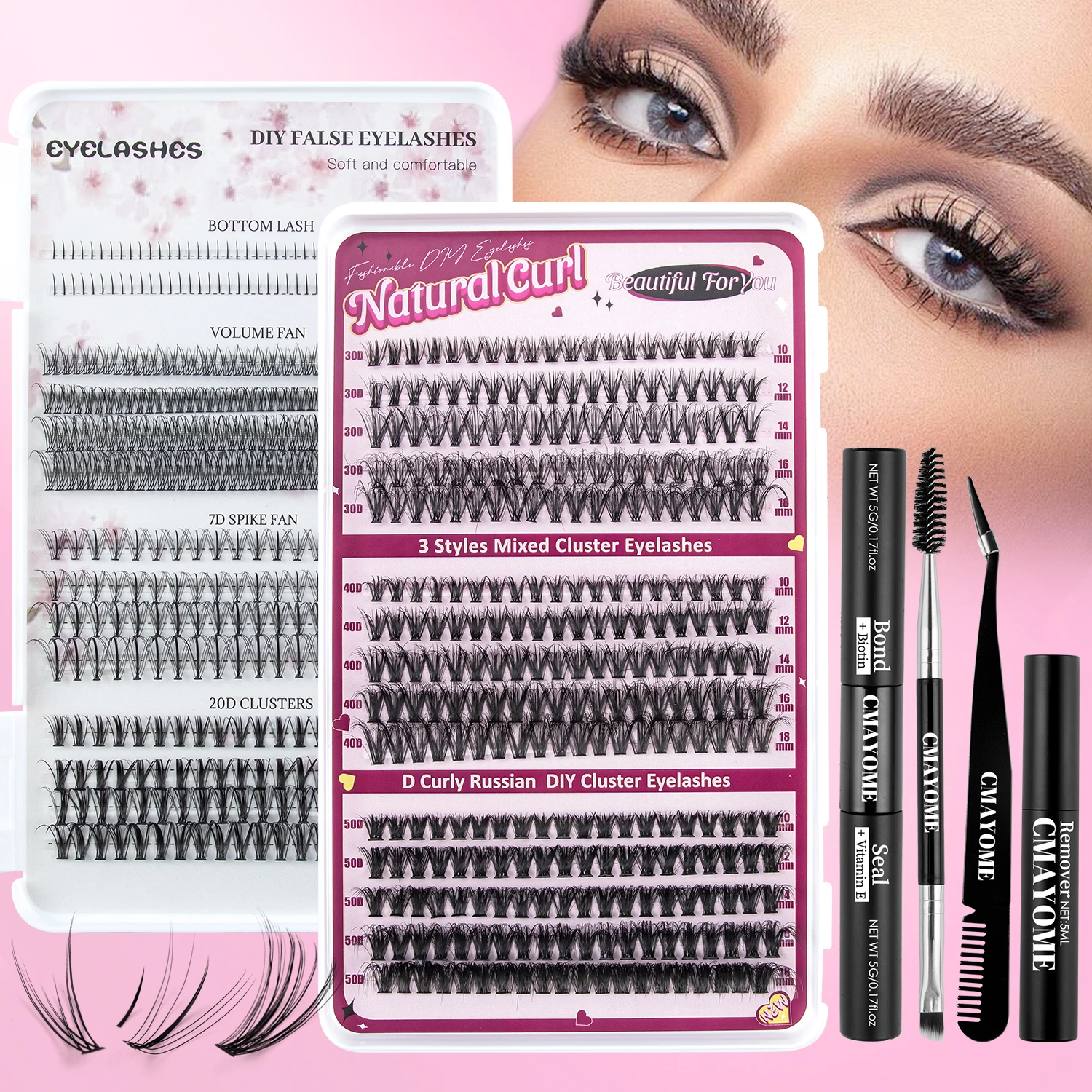 704 Clusters False Eyelashes Full Set for Eyelash Extension at Home for Beginner 30 40 50 D Mix Natural Curl Segment Lashes Kit