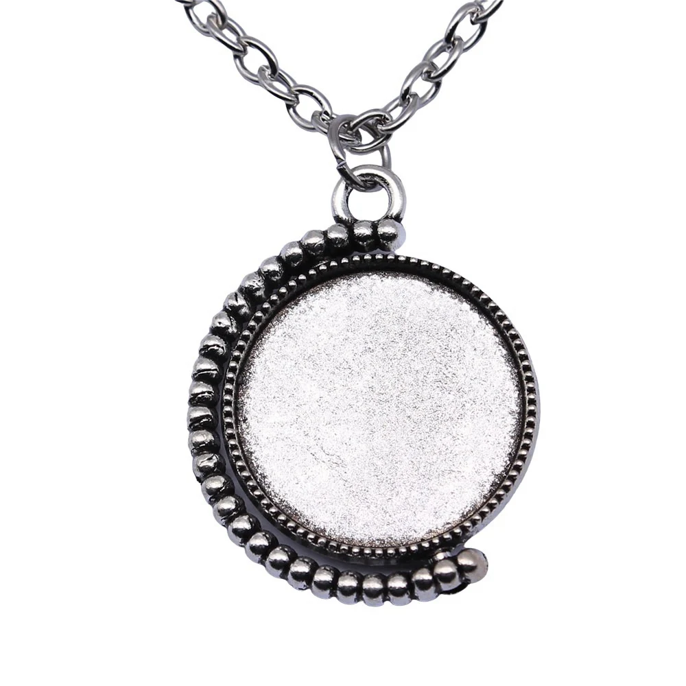 Round Double Sided Rotatable Style Cameo Cabochon Pendant Base Setting Neck Necklace Findings Chain Length 70cm OR 45+4cm