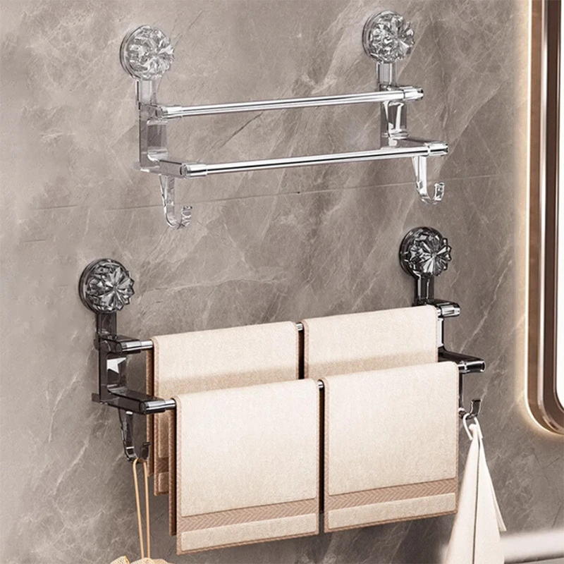 2-tier Stainless Steel Suction Cup Towel Rack Home Multi-purpose Display Shelf