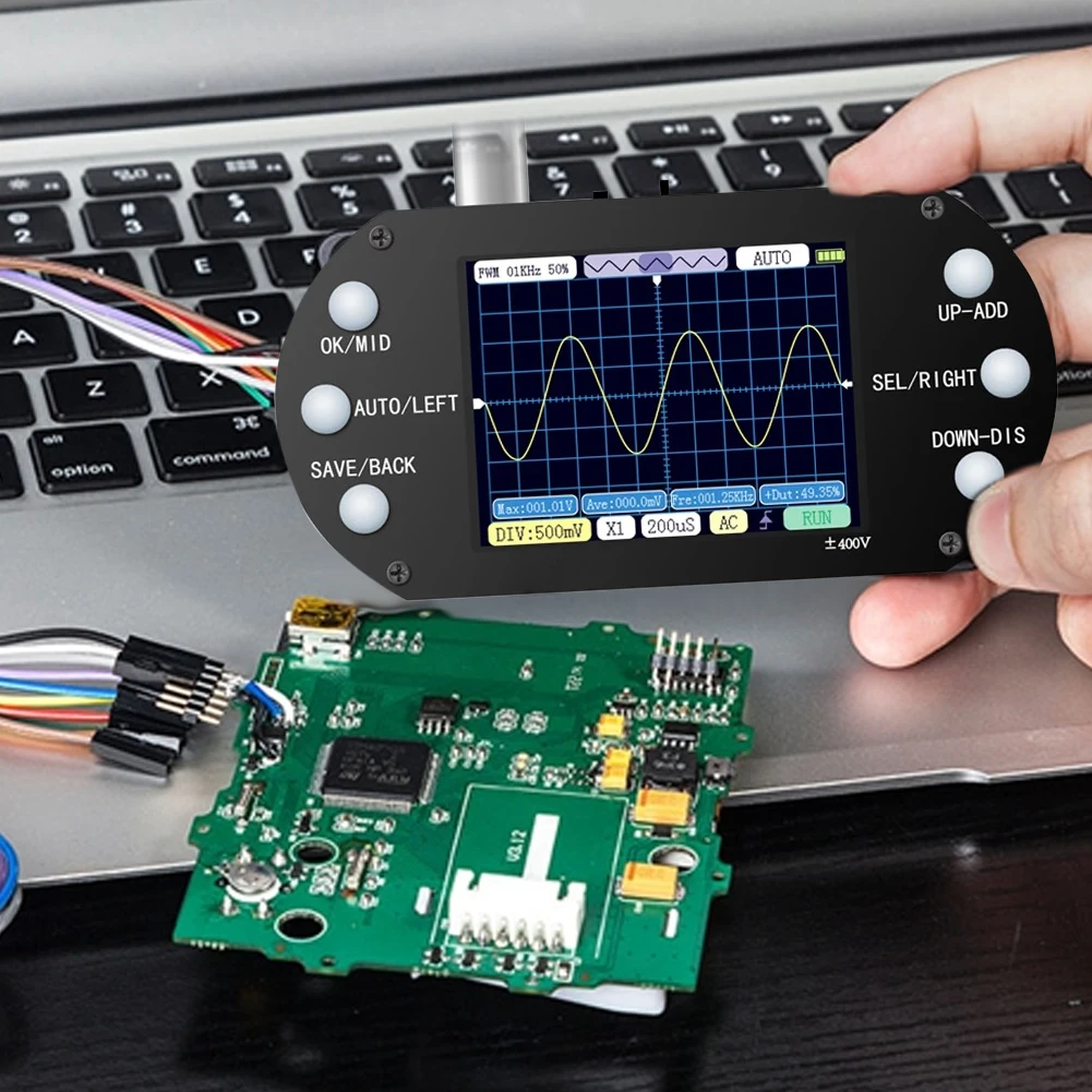 

Handheld Oscilloscope 500KHz Bandwidth 2.5MHz Sample Rate Sinewave Square Wave Half Wave Sink Pulse Wave Oscilloscope Car Repair