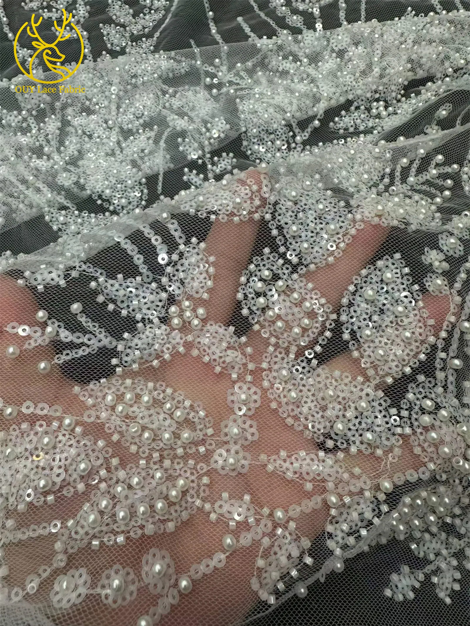 5 Yards grüner afrikanischer Spitzenstoff, hochwertige französische Pailletten, Perlenstickerei, Tüllspitze für nigerianische Frauen, Abendkleid – Detail 27