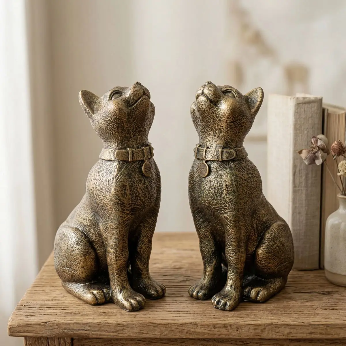 2Pcs Egyptian Cat Statues Bookends Vintage Book Shelf Holders Book Supports For Bookshelf Resin Office Bedroom Home Decoration