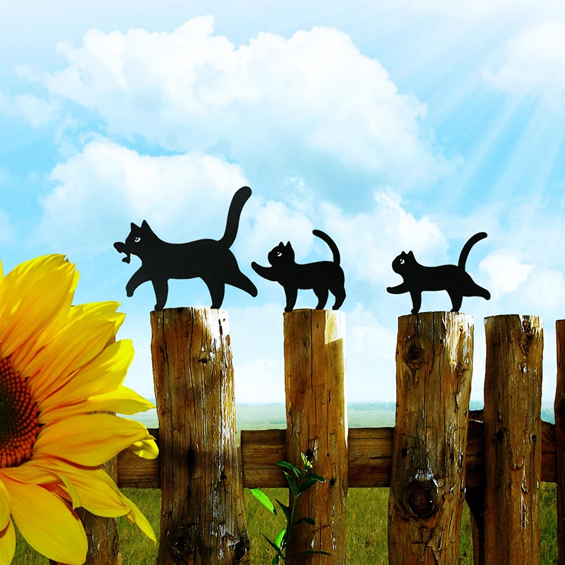 

3pcs Metal Black Cats Yard Garden Decorations Cat Silhouette Outdoor Decor Weather Resistance Steel Cat Decor For Cat Lovers