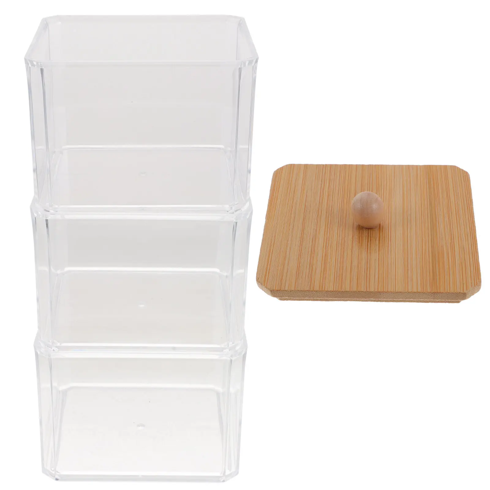 

Прозрачный трехслойный бамбуковый органайзер для ватных палочек и дисков, дорожный футляр для украшений, портативный контейнер для ватных палочек