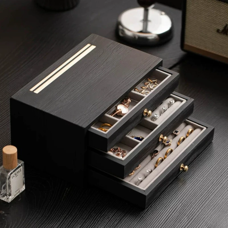 Multi Layer Jewelry Box Wooden Drawer Earring Bracelet Storage Boxes Organizer Display Ring Cases Luxury Jewellery Gift Box