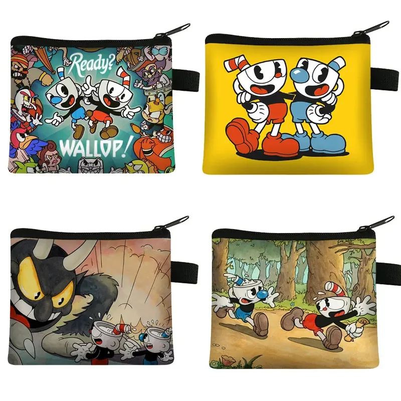 Милый кошелек Cuphead/ Mughead, кошелек для денег, кредитная/ID-карта, держатель для монет, мультяшный кошелек для мальчиков, кошелек для монет, USB-кабель, сумка для гарнитуры