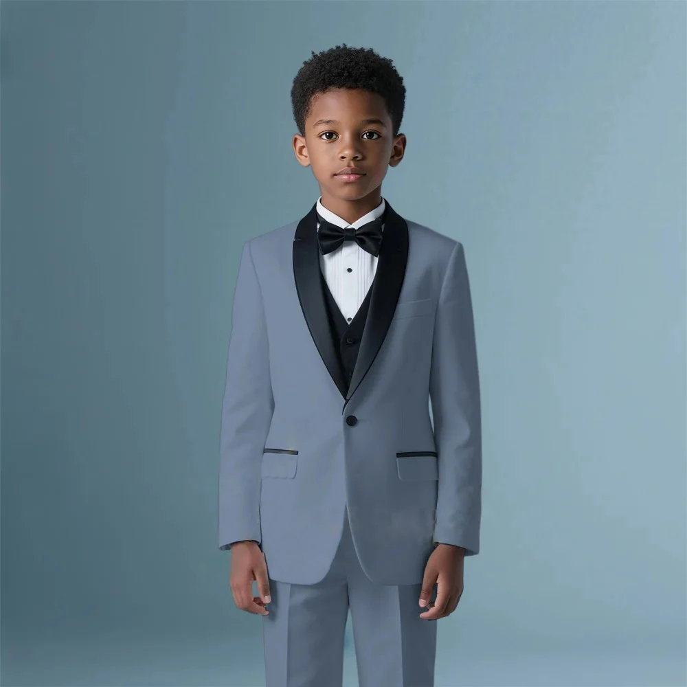 

Boys' 3-Piece Suit with Black Elegant Formal Shawl Lapel and Vest - Single-Button Wear for Weddings Parties Events
